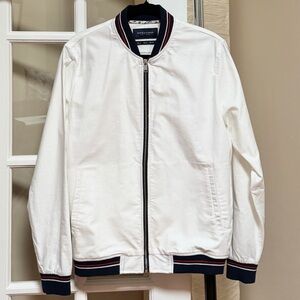 Denim & Flower Ricky Singh White Bomber Jacket with Navy Accents